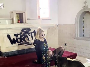 Dog licks pussy nun